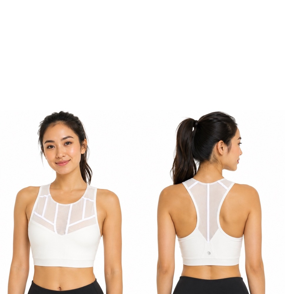 MPG Sport White High Neck Mesh Racerback Sports Bra Womens Small‎ Activewear